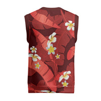 Red Banana Leaf Hawaii Christmas Knitted V-Neck Vest Lau Maia Plumeria Tropical Summer Vibes