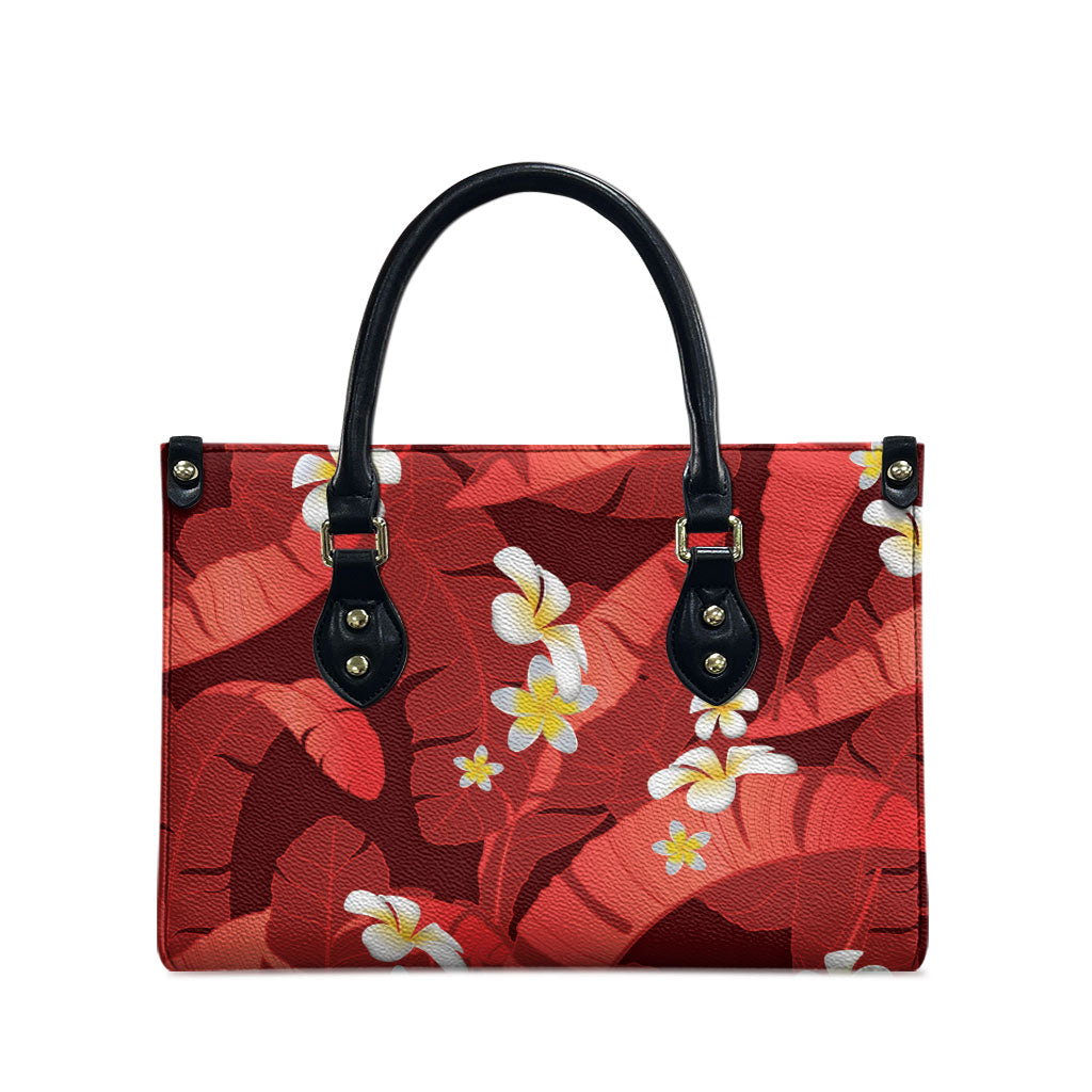Red Banana Leaf Hawaii Leather Bag Lau Maia Plumeria Tropical Summer Vibes LT14 - Polynesian Pride