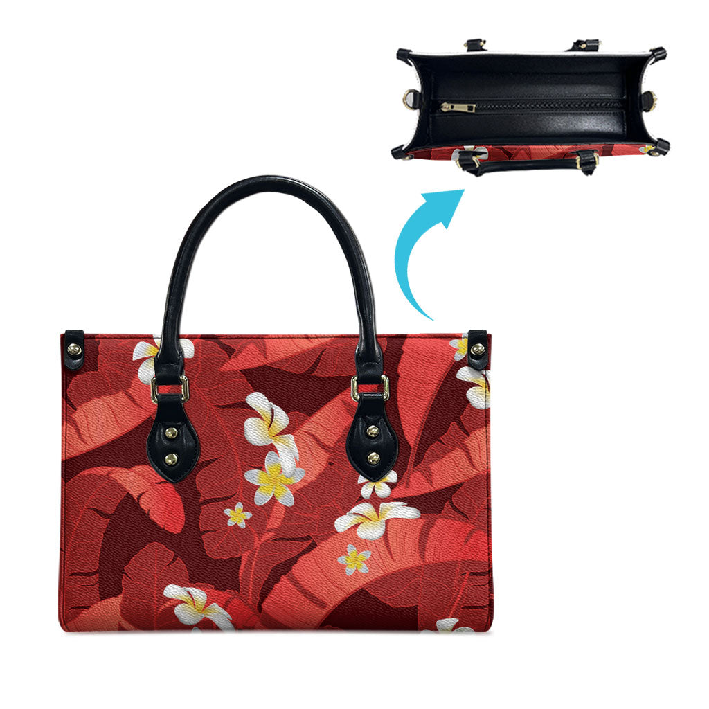 Red Banana Leaf Hawaii Leather Bag Lau Maia Plumeria Tropical Summer Vibes LT14 - Polynesian Pride