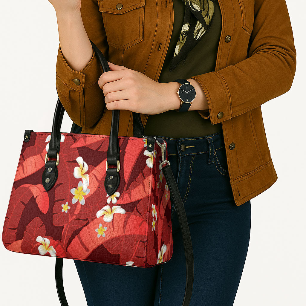 Red Banana Leaf Hawaii Leather Bag Lau Maia Plumeria Tropical Summer Vibes LT14 - Polynesian Pride