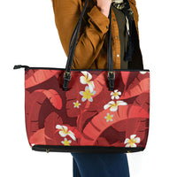 Red Banana Leaf Hawaii Leather Tote Bag Lau Maia Plumeria Tropical Summer Vibes LT14 - Polynesian Pride