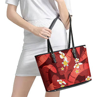 Red Banana Leaf Hawaii Leather Tote Bag Lau Maia Plumeria Tropical Summer Vibes LT14 - Polynesian Pride