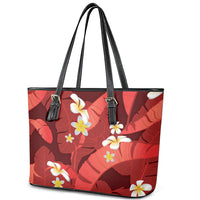 Red Banana Leaf Hawaii Leather Tote Bag Lau Maia Plumeria Tropical Summer Vibes LT14 - Polynesian Pride