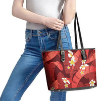 Red Banana Leaf Hawaii Leather Tote Bag Lau Maia Plumeria Tropical Summer Vibes LT14 - Polynesian Pride