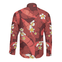 Red Banana Leaf Hawaii Long Sleeve Button Shirt Lau Maia Plumeria Tropical Summer Vibes LT14 - Polynesian Pride
