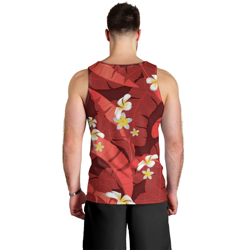 Red Banana Leaf Hawaii Men Tank Top Lau Maia Plumeria Tropical Summer Vibes LT14 - Polynesian Pride