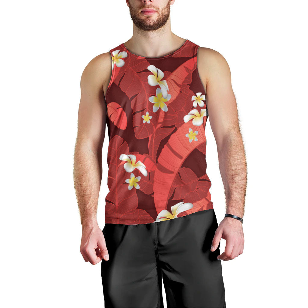 Red Banana Leaf Hawaii Men Tank Top Lau Maia Plumeria Tropical Summer Vibes LT14 - Polynesian Pride