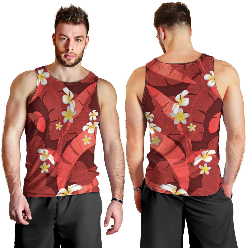 Red Banana Leaf Hawaii Men Tank Top Lau Maia Plumeria Tropical Summer Vibes LT14 - Polynesian Pride