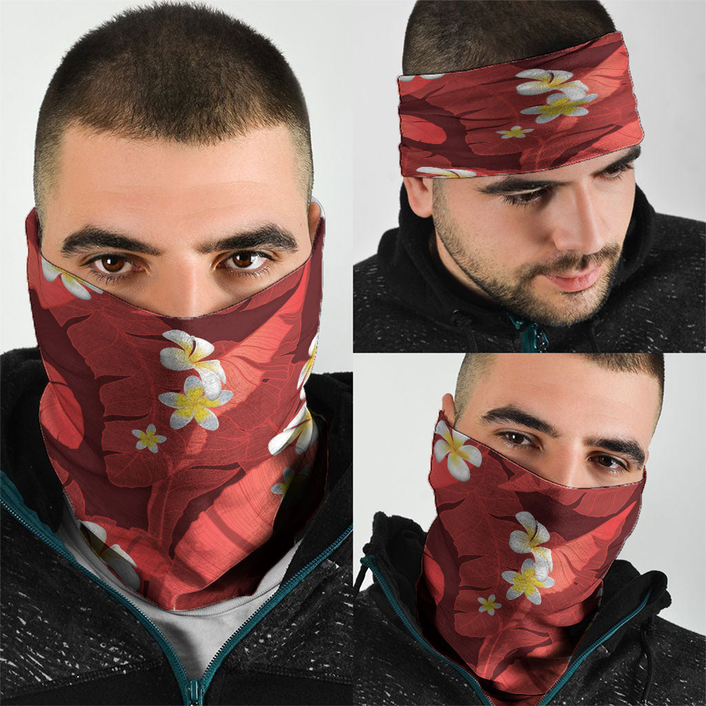 Red Banana Leaf Hawaii Neck Gaiter Lau Maia Plumeria Tropical Summer Vibes LT14 - Polynesian Pride