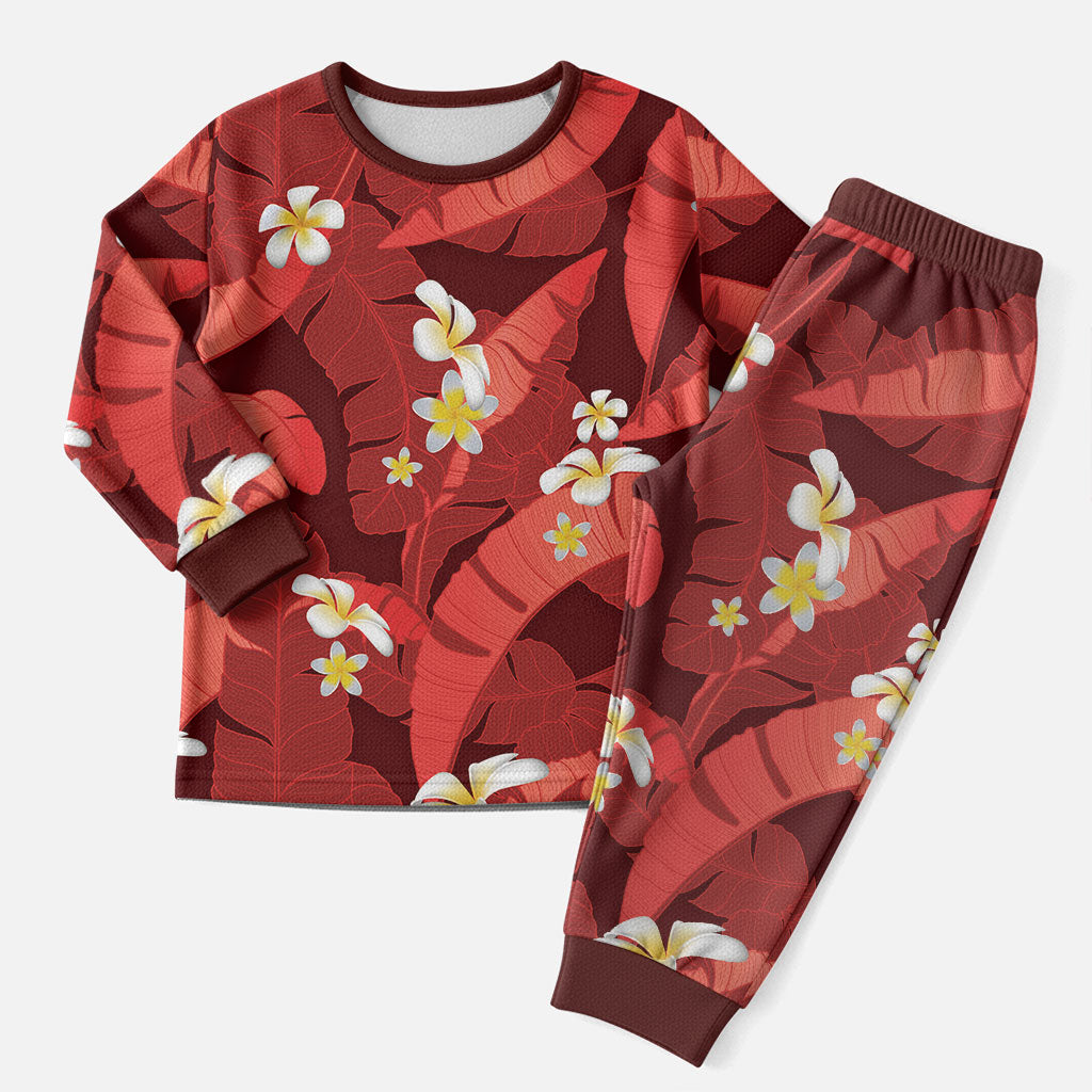 Red Banana Leaf Hawaii Christmas Pajama Set Lau Maia Plumeria Tropical Summer Vibes