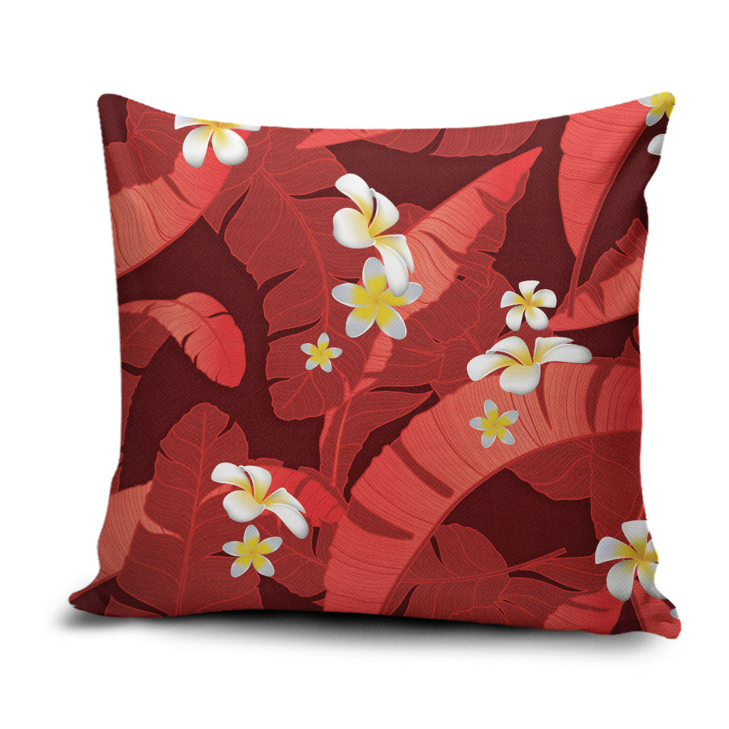 Red Banana Leaf Hawaii Pillow Cover Lau Maia Plumeria Tropical Summer Vibes LT14 Red - Polynesian Pride