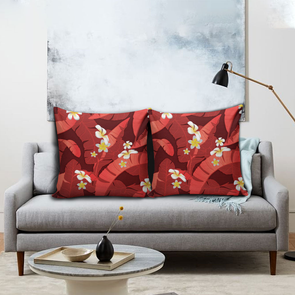 Red Banana Leaf Hawaii Pillow Cover Lau Maia Plumeria Tropical Summer Vibes LT14 - Polynesian Pride