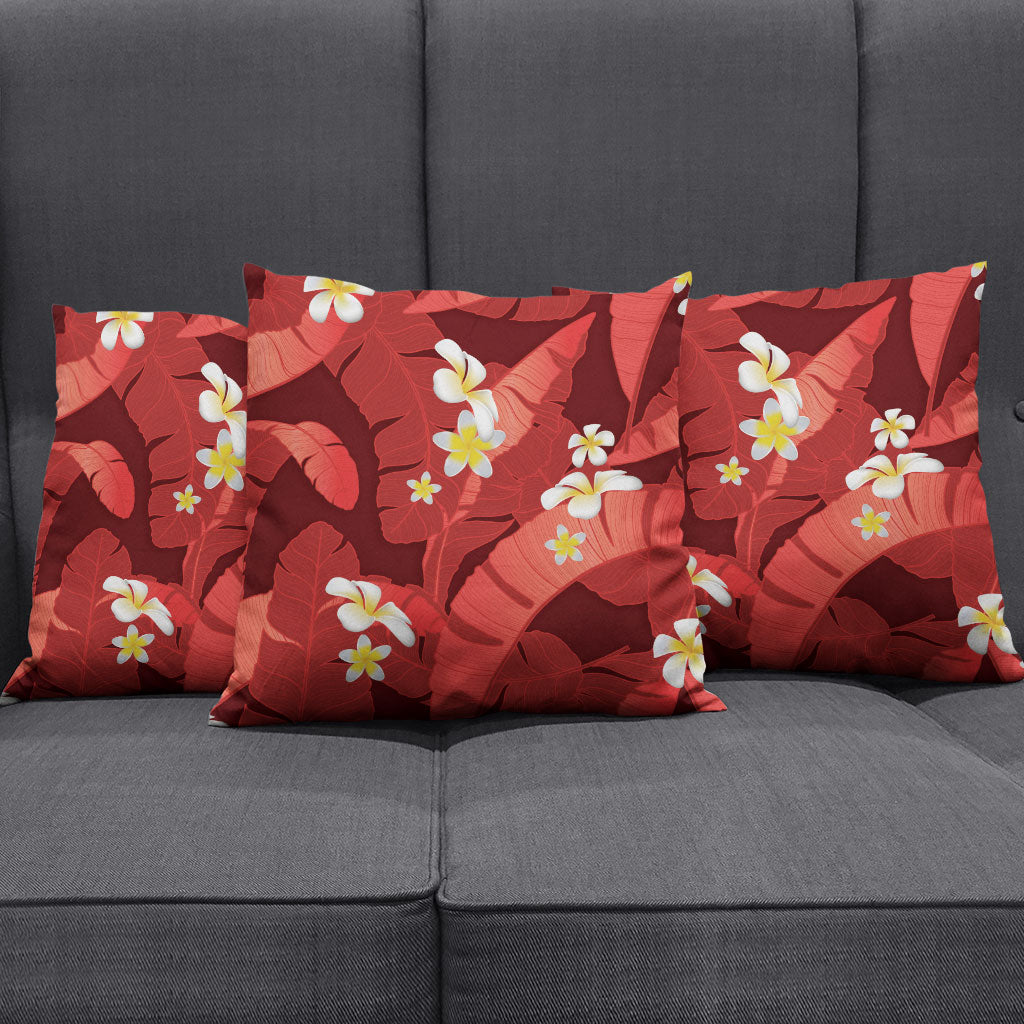 Red Banana Leaf Hawaii Pillow Cover Lau Maia Plumeria Tropical Summer Vibes LT14 - Polynesian Pride
