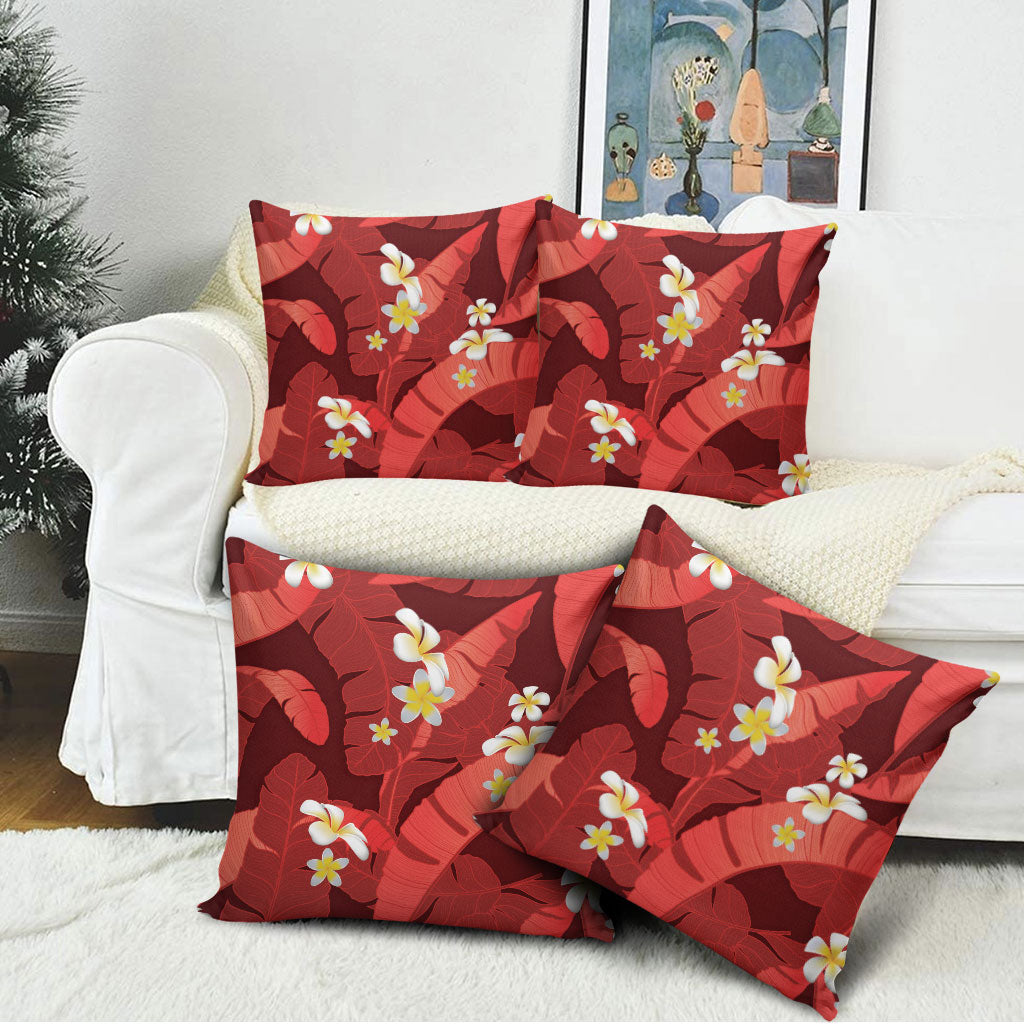 Red Banana Leaf Hawaii Pillow Cover Lau Maia Plumeria Tropical Summer Vibes LT14 - Polynesian Pride