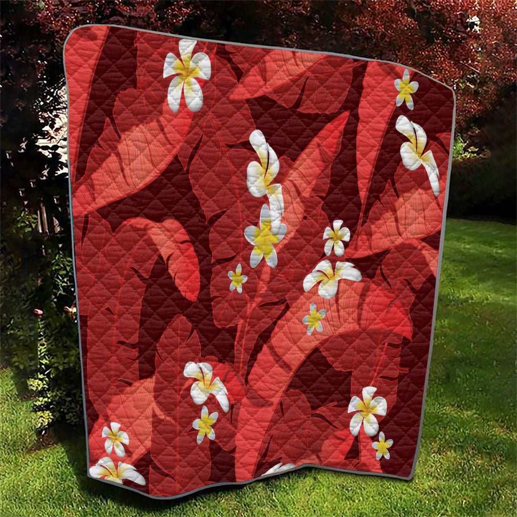 Red Banana Leaf Hawaii Quilt Lau Maia Plumeria Tropical Summer Vibes LT14 - Polynesian Pride