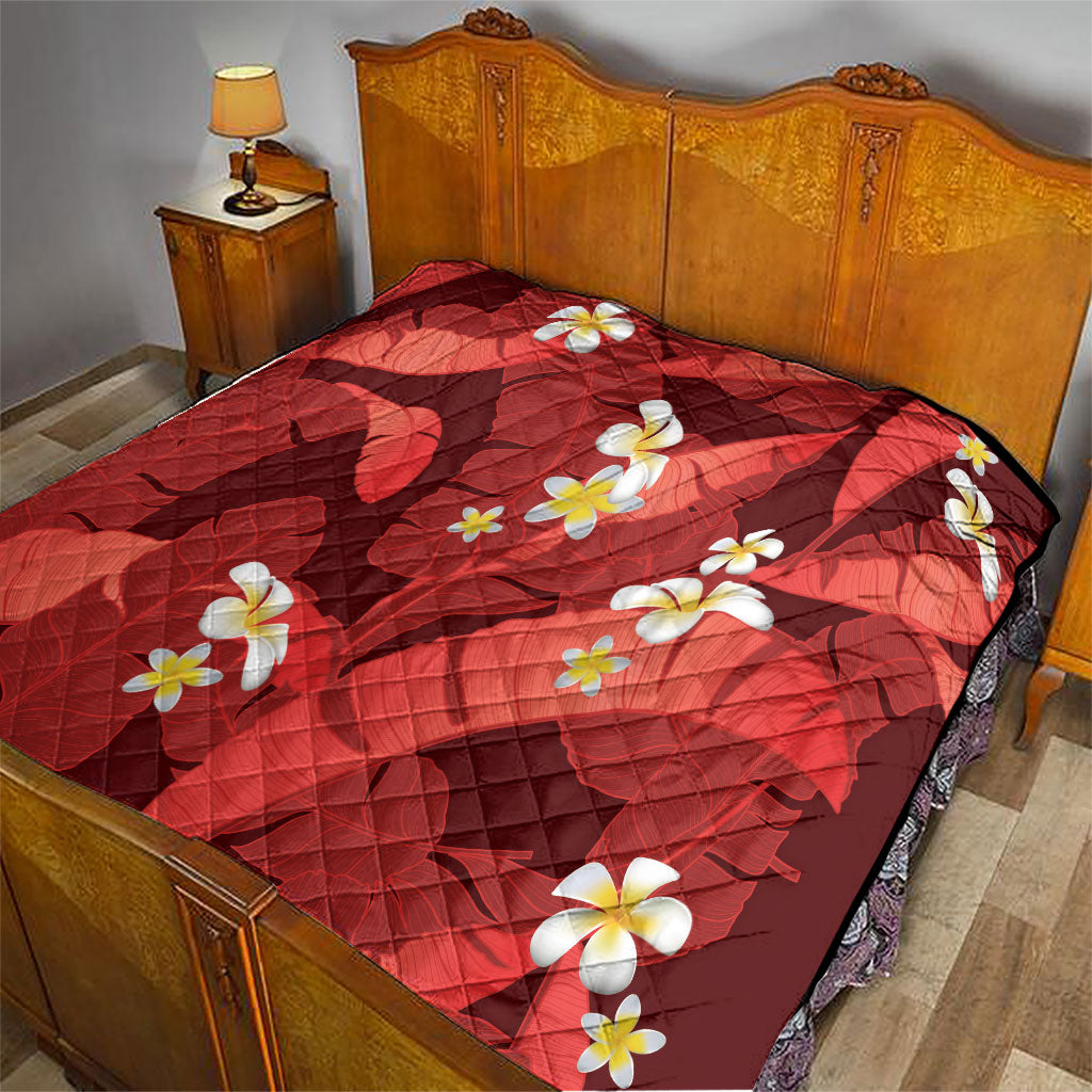 Red Banana Leaf Hawaii Quilt Lau Maia Plumeria Tropical Summer Vibes LT14 - Polynesian Pride