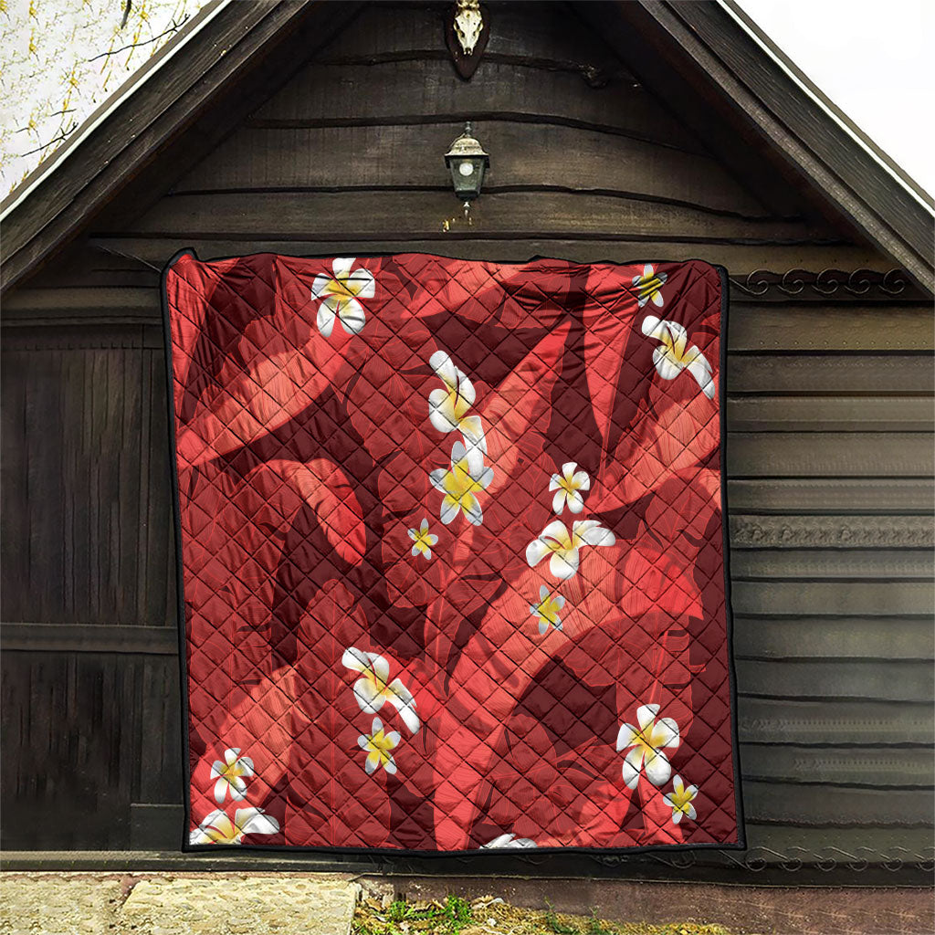 Red Banana Leaf Hawaii Quilt Lau Maia Plumeria Tropical Summer Vibes LT14 - Polynesian Pride