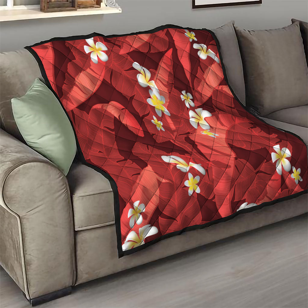 Red Banana Leaf Hawaii Quilt Lau Maia Plumeria Tropical Summer Vibes LT14 - Polynesian Pride