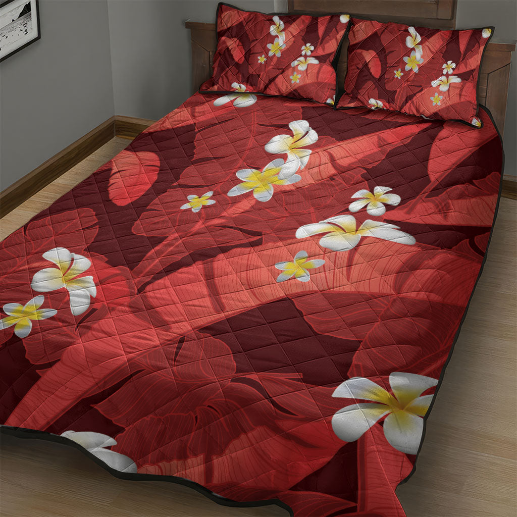 Red Banana Leaf Hawaii Quilt Bed Set Lau Maia Plumeria Tropical Summer Vibes LT14 - Polynesian Pride