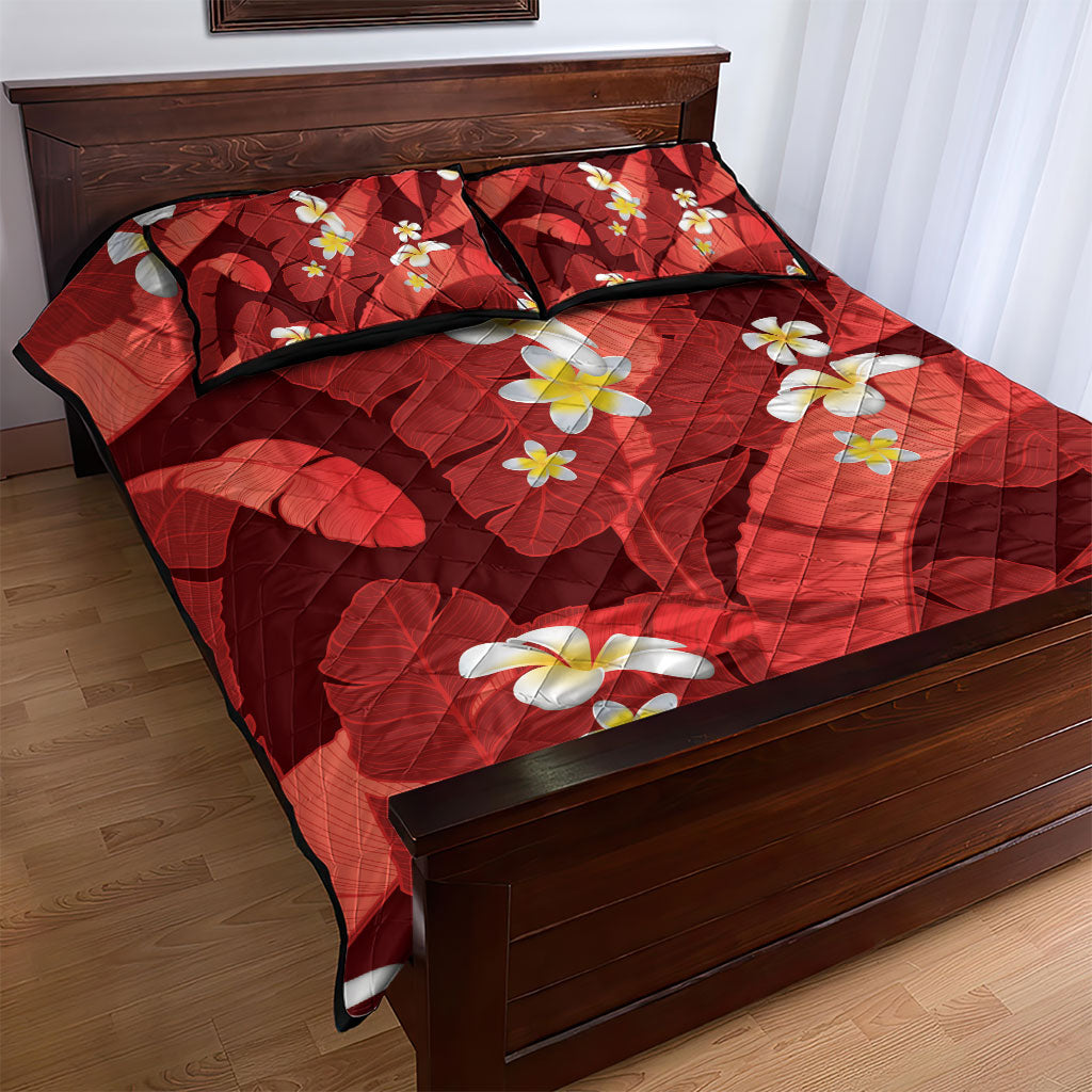 Red Banana Leaf Hawaii Quilt Bed Set Lau Maia Plumeria Tropical Summer Vibes LT14 - Polynesian Pride