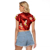 Red Banana Leaf Hawaii Raglan Cropped T Shirt Lau Maia Plumeria Tropical Summer Vibes LT14 - Polynesian Pride