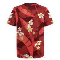Red Banana Leaf Hawaii Rugby Jersey Lau Maia Plumeria Tropical Summer Vibes LT14 - Polynesian Pride