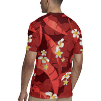 Red Banana Leaf Hawaii Rugby Jersey Lau Maia Plumeria Tropical Summer Vibes LT14 - Polynesian Pride