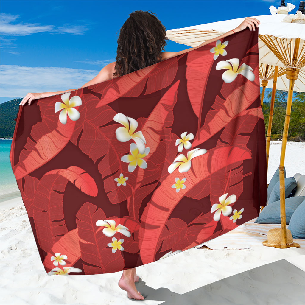Red Banana Leaf Hawaii Sarong Lau Maia Plumeria Tropical Summer Vibes LT14 One Size 44 x 66 inches Red - Polynesian Pride