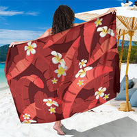 Red Banana Leaf Hawaii Sarong Lau Maia Plumeria Tropical Summer Vibes LT14 One Size 44 x 66 inches Red - Polynesian Pride