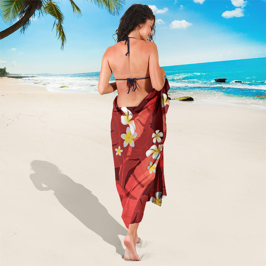Red Banana Leaf Hawaii Sarong Lau Maia Plumeria Tropical Summer Vibes LT14 - Polynesian Pride