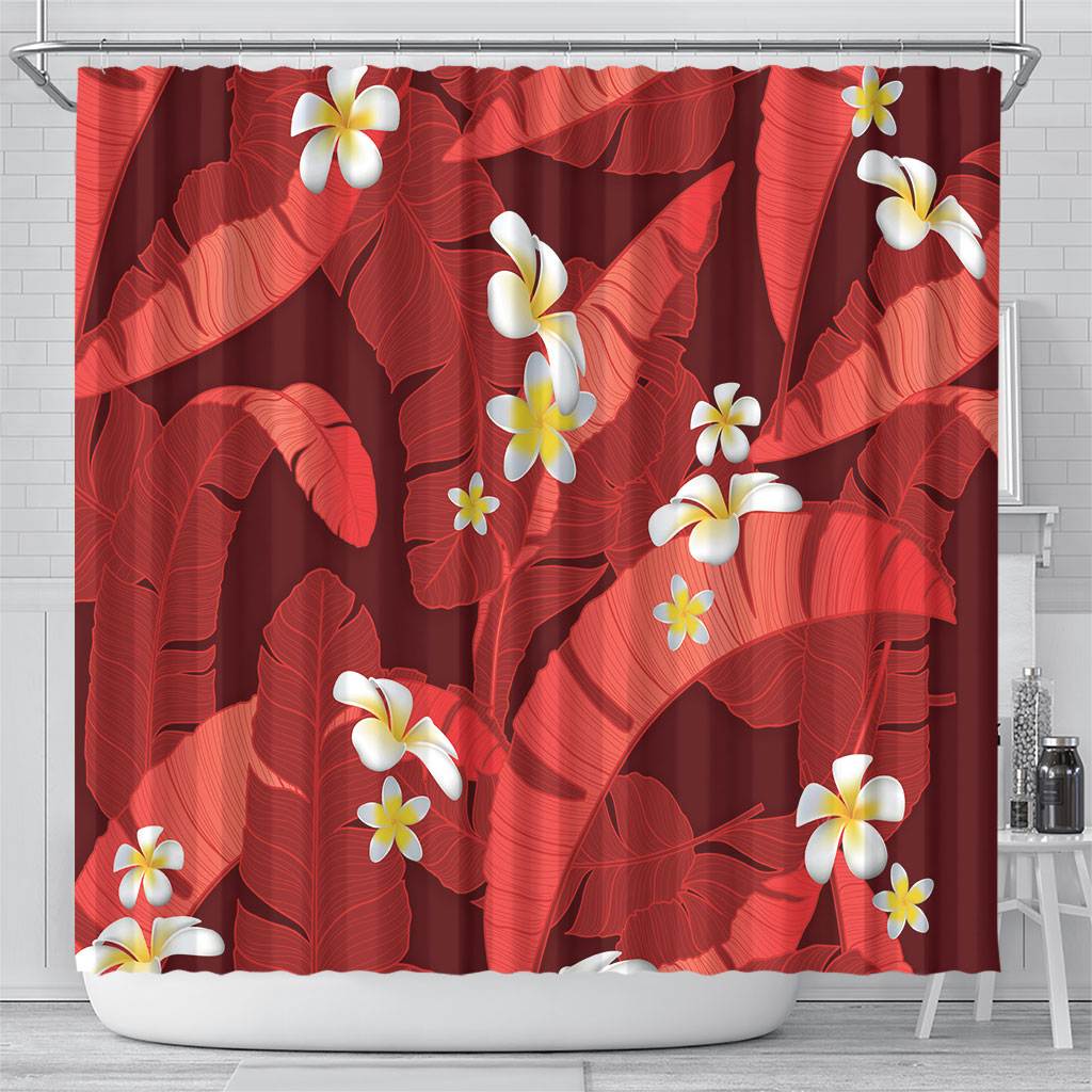 Red Banana Leaf Hawaii Shower Curtain Lau Maia Plumeria Tropical Summer Vibes LT14 - Polynesian Pride