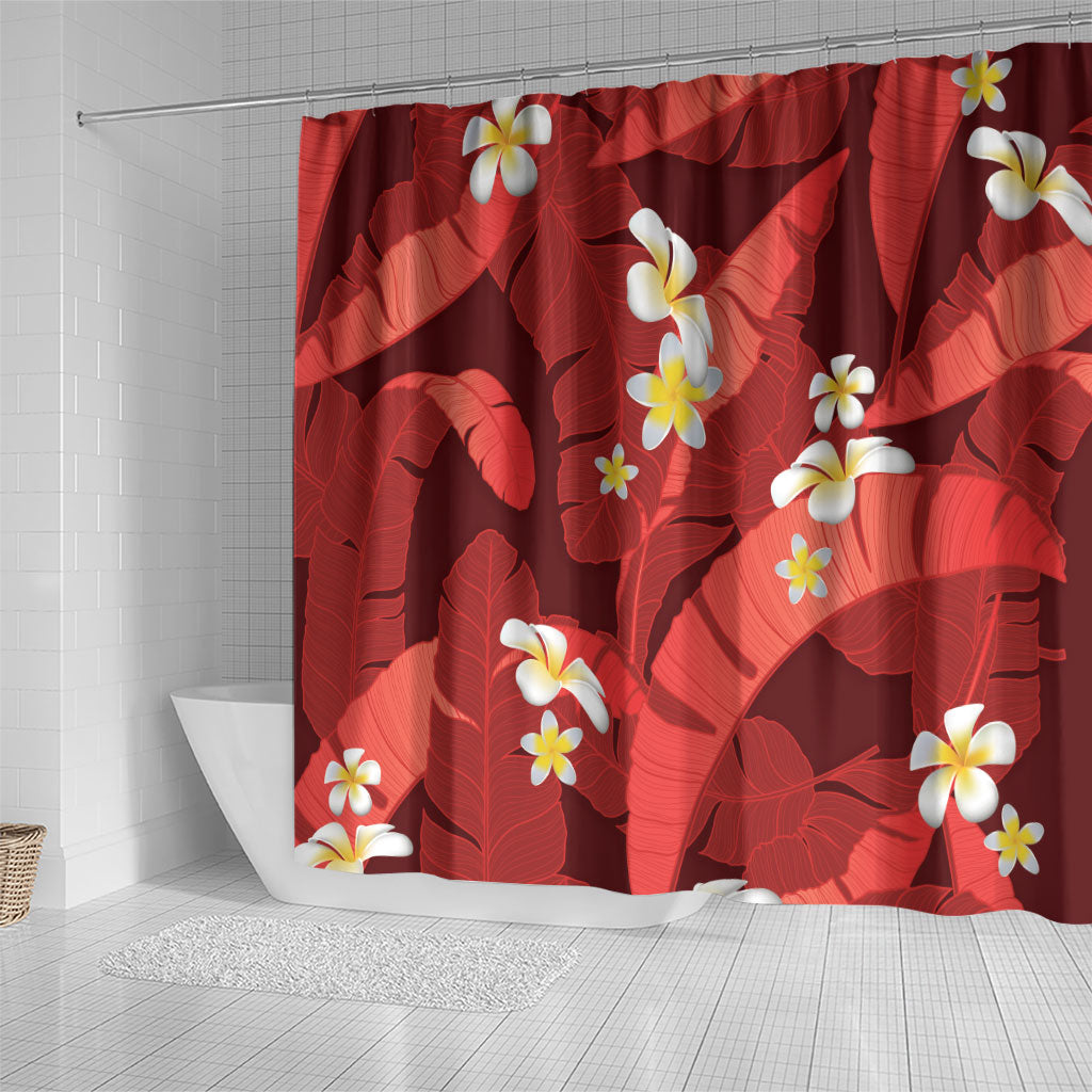 Red Banana Leaf Hawaii Shower Curtain Lau Maia Plumeria Tropical Summer Vibes LT14 - Polynesian Pride