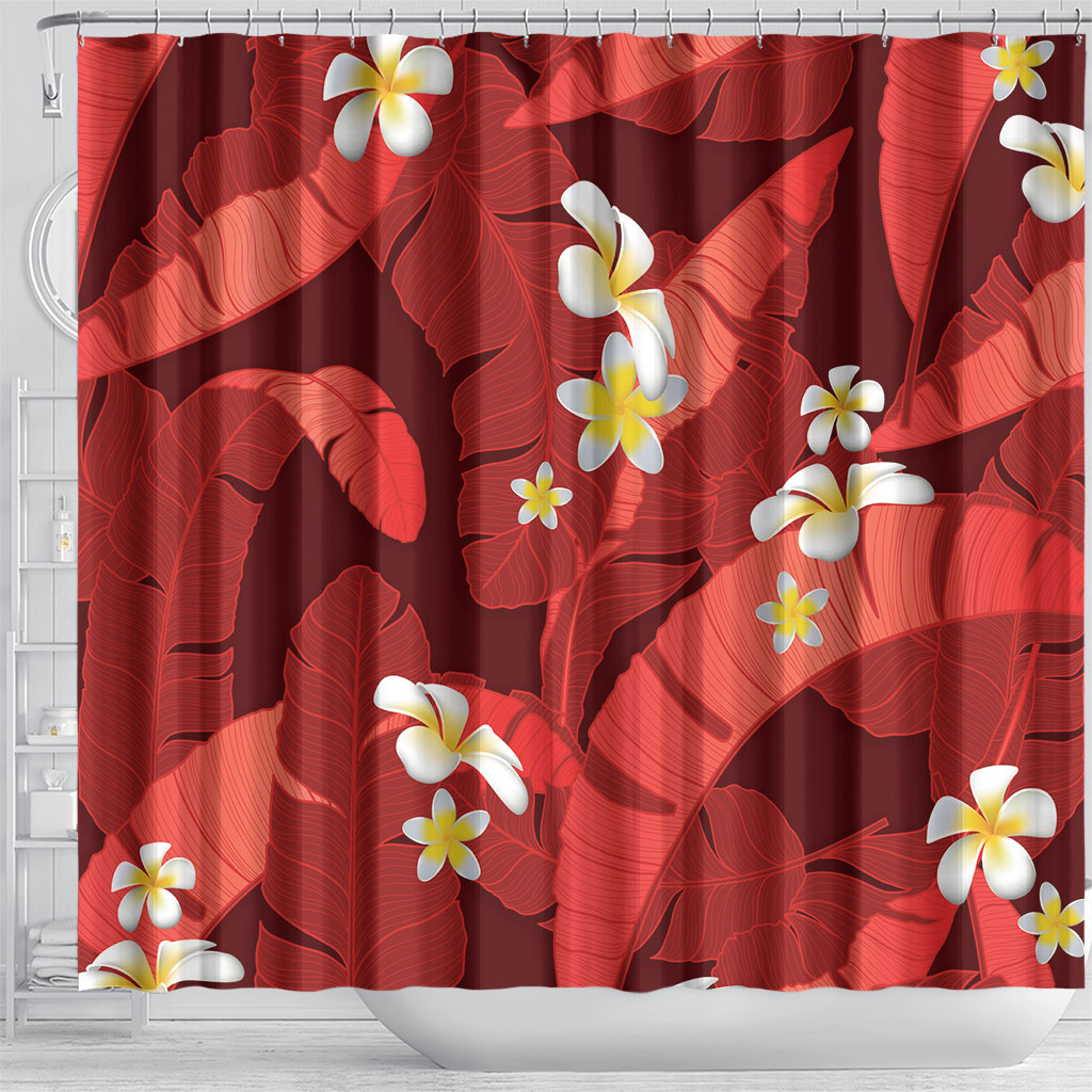Red Banana Leaf Hawaii Shower Curtain Lau Maia Plumeria Tropical Summer Vibes LT14 - Polynesian Pride