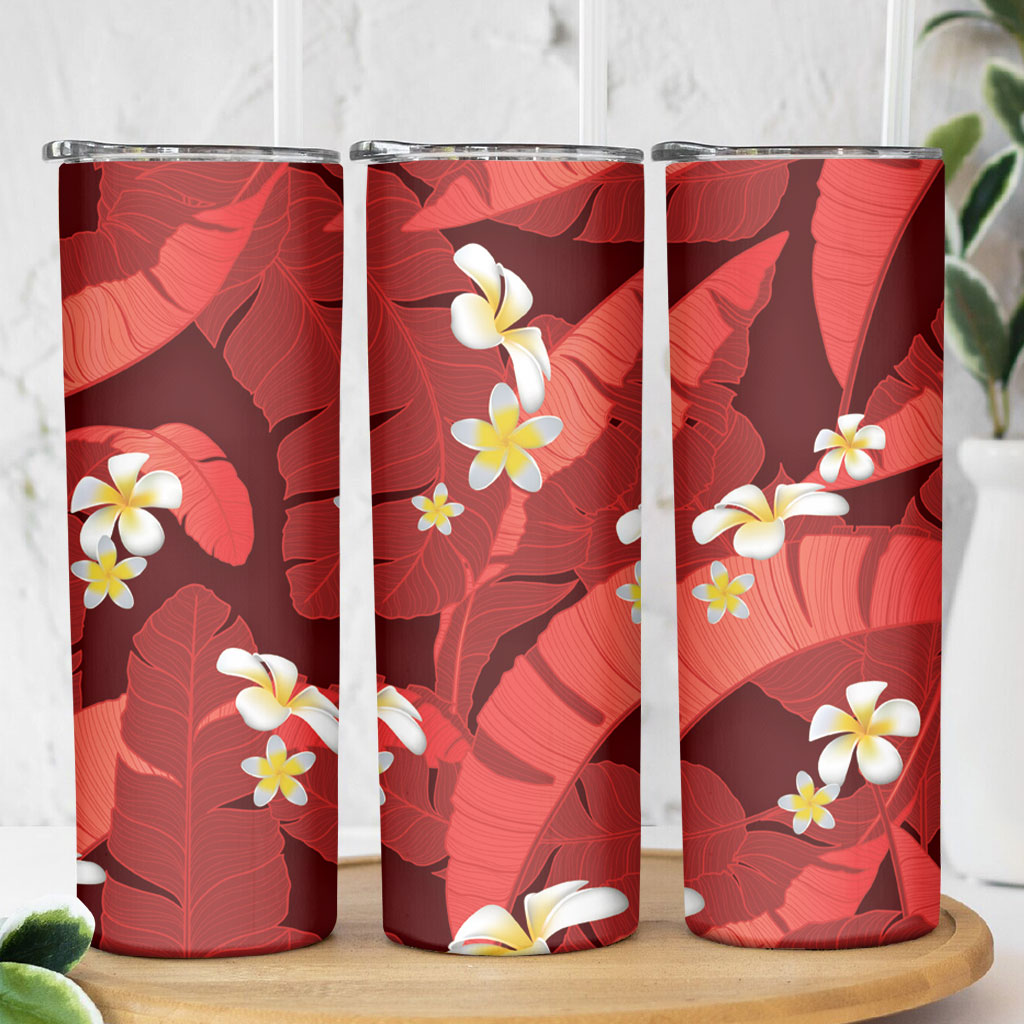 Red Banana Leaf Hawaii Skinny Tumbler Lau Maia Plumeria Tropical Summer Vibes LT14 - Polynesian Pride