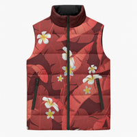 Red Banana Leaf Hawaii Sleeveless Puffer Jacket Lau Maia Plumeria Tropical Summer Vibes LT14 Unisex Red - Polynesian Pride