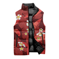 Red Banana Leaf Hawaii Sleeveless Puffer Jacket Lau Maia Plumeria Tropical Summer Vibes LT14 - Polynesian Pride