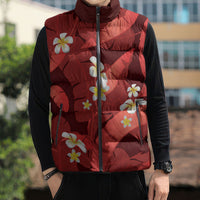Red Banana Leaf Hawaii Sleeveless Puffer Jacket Lau Maia Plumeria Tropical Summer Vibes LT14 - Polynesian Pride