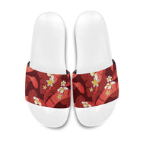 Red Banana Leaf Hawaii Slide Sandals Lau Maia Plumeria Tropical Summer Vibes LT14 Red - Polynesian Pride