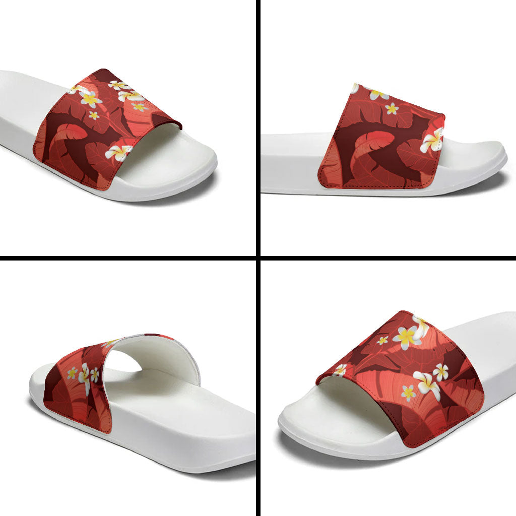 Red Banana Leaf Hawaii Slide Sandals Lau Maia Plumeria Tropical Summer Vibes LT14 - Polynesian Pride