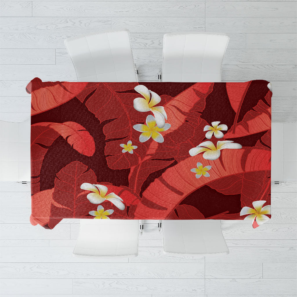 Red Banana Leaf Hawaii Tablecloth Lau Maia Plumeria Tropical Summer Vibes LT14 Red - Polynesian Pride