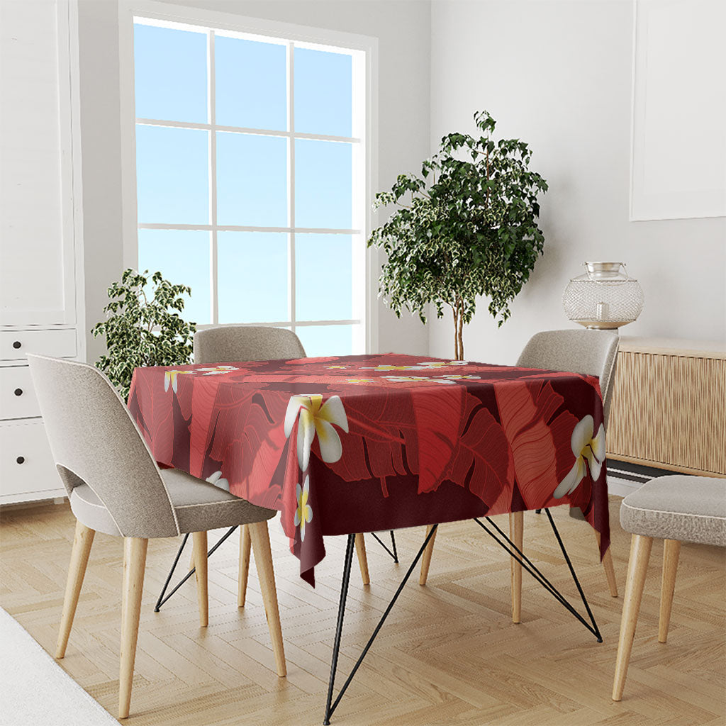 Red Banana Leaf Hawaii Tablecloth Lau Maia Plumeria Tropical Summer Vibes LT14 - Polynesian Pride