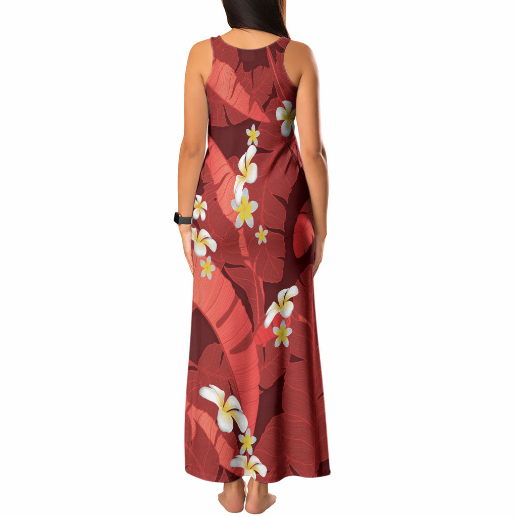 Red Banana Leaf Hawaii Tank Maxi Dress Lau Maia Plumeria Tropical Summer Vibes LT14 - Polynesian Pride
