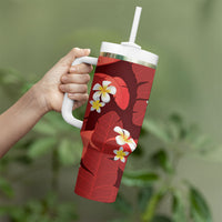 Red Banana Leaf Hawaii Tumbler With Handle Lau Maia Plumeria Tropical Summer Vibes LT14 - Polynesian Pride