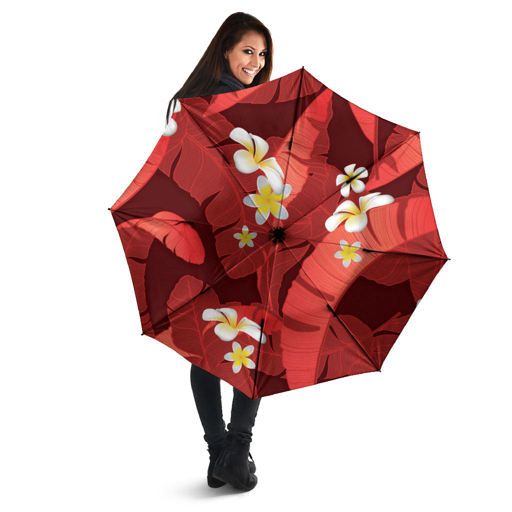 Red Banana Leaf Hawaii Umbrella Lau Maia Plumeria Tropical Summer Vibes LT14 - Polynesian Pride