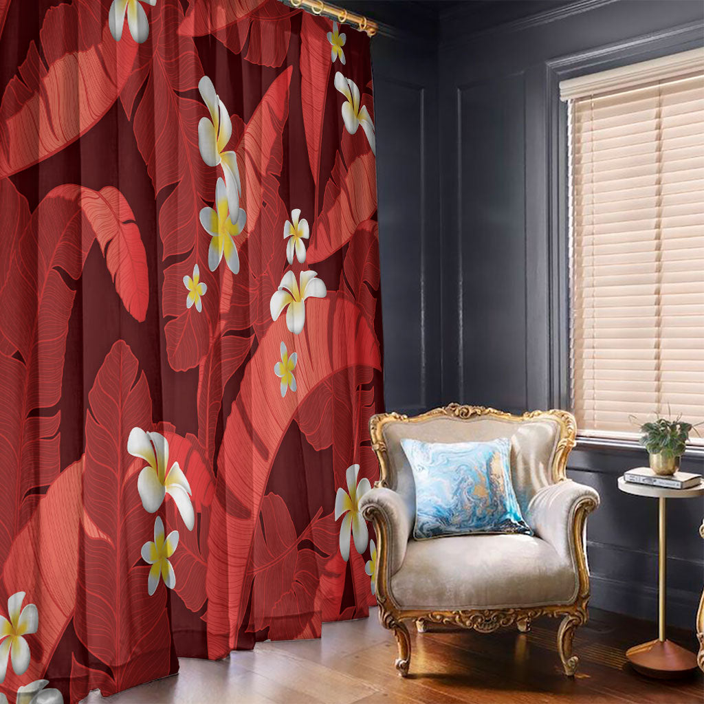 Red Banana Leaf Hawaii Window Curtain Lau Maia Plumeria Tropical Summer Vibes LT14 - Polynesian Pride