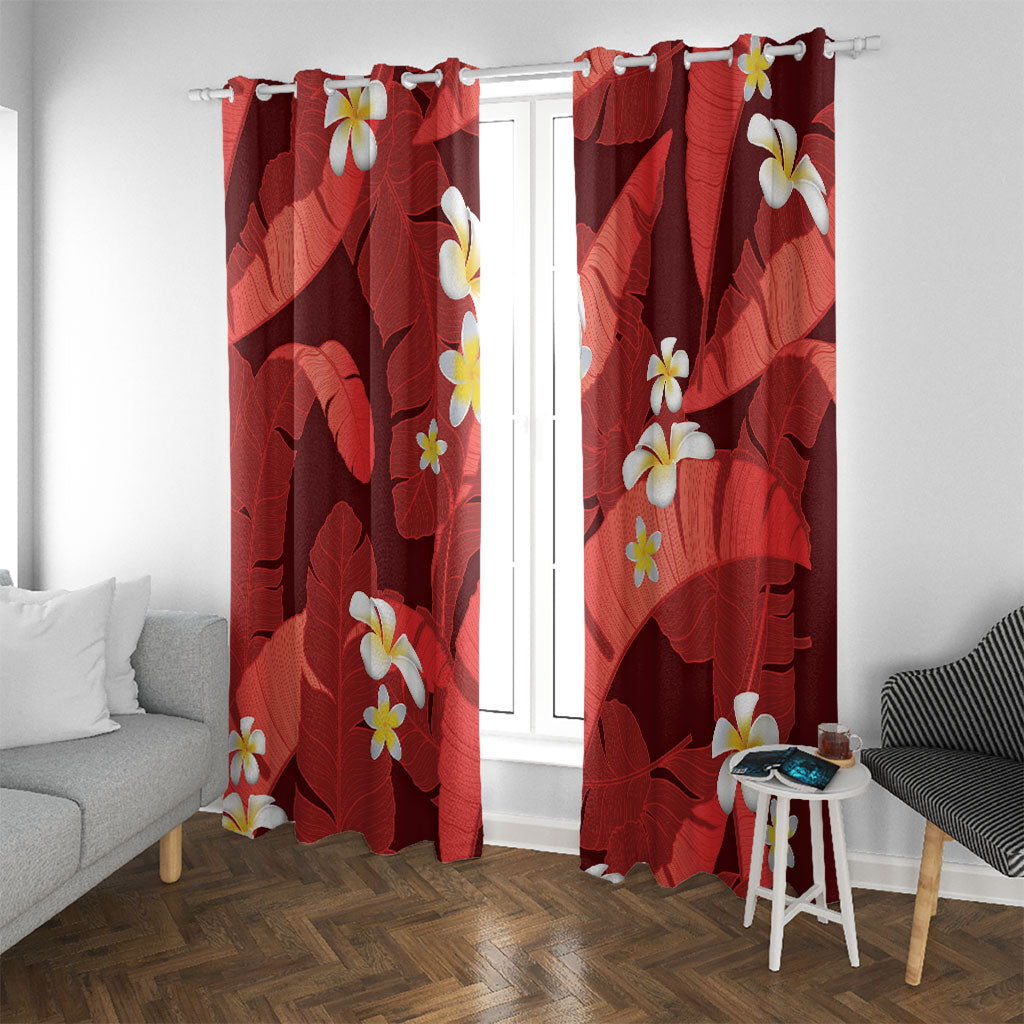 Red Banana Leaf Hawaii Window Curtain Lau Maia Plumeria Tropical Summer Vibes LT14 With Grommets Red - Polynesian Pride