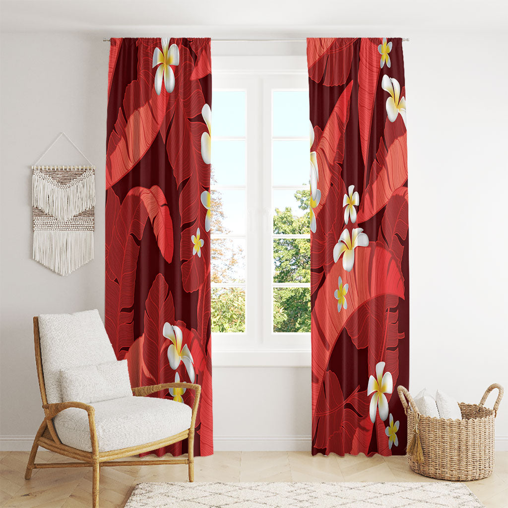 Red Banana Leaf Hawaii Window Curtain Lau Maia Plumeria Tropical Summer Vibes LT14 - Polynesian Pride