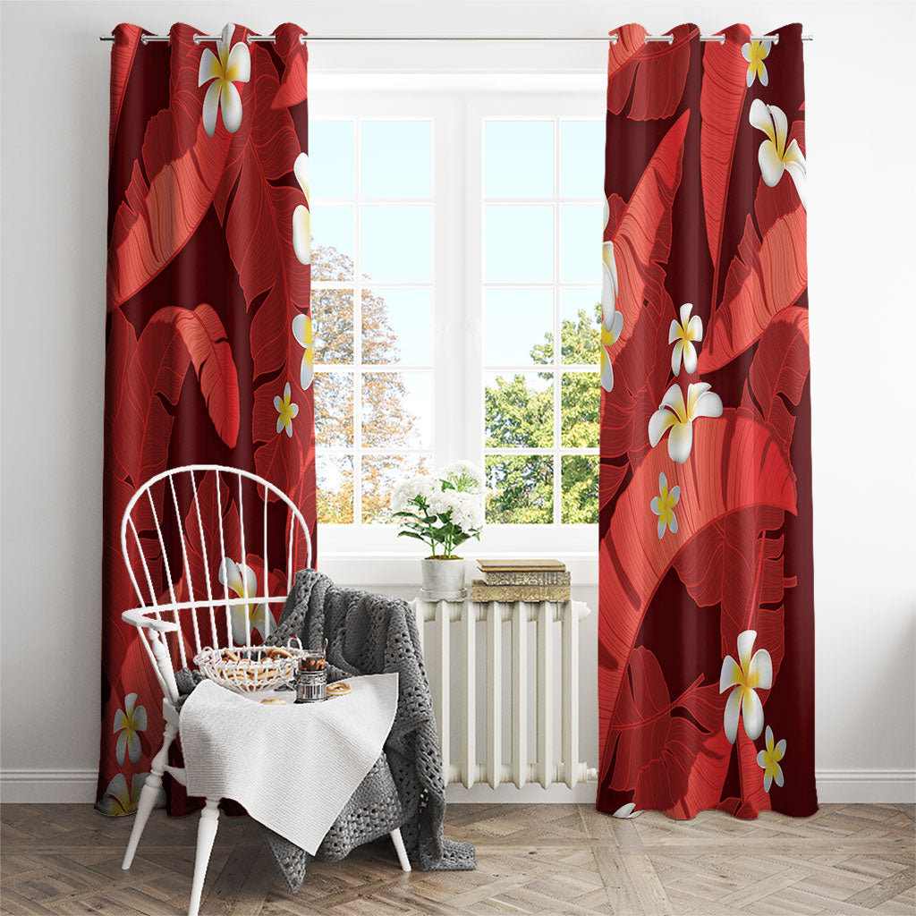 Red Banana Leaf Hawaii Window Curtain Lau Maia Plumeria Tropical Summer Vibes LT14 - Polynesian Pride