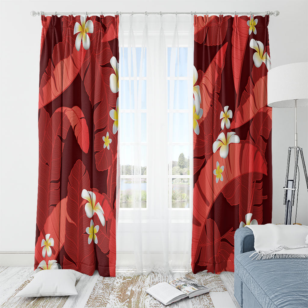 Red Banana Leaf Hawaii Window Curtain Lau Maia Plumeria Tropical Summer Vibes LT14 - Polynesian Pride