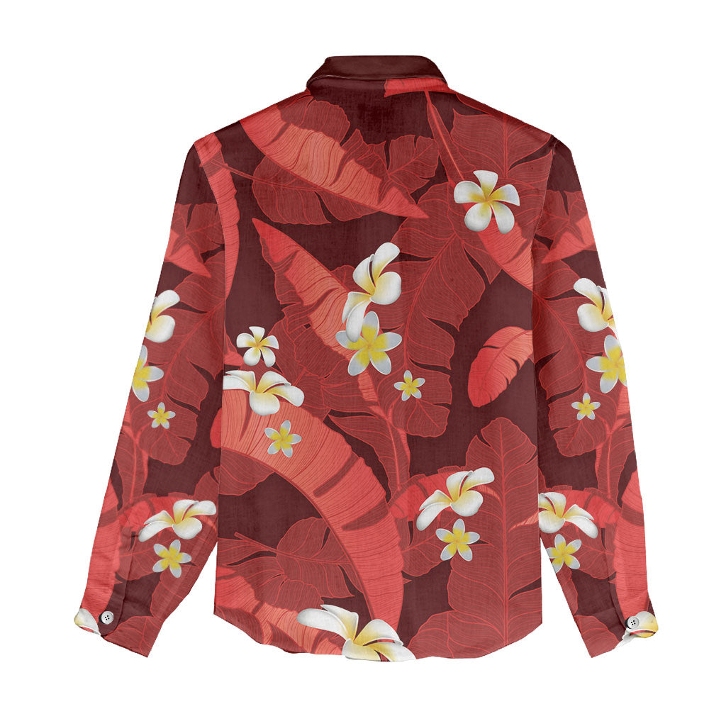 Red Banana Leaf Hawaii Women Casual Shirt Lau Maia Plumeria Tropical Summer Vibes LT14 - Polynesian Pride